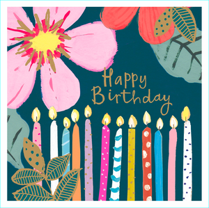 Bright Fun Flowers & Candles Birthday Card