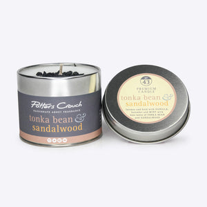 Tonka Bean & Sandalwood Scented Candle in a Tin