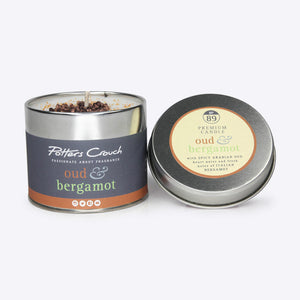 Oud & Bergamot Scented Candle in a Tin